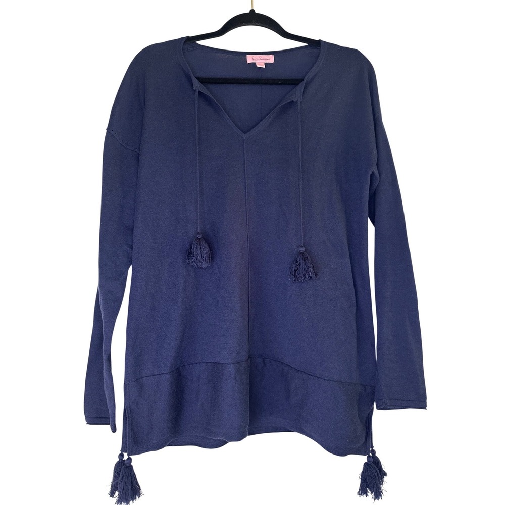 Navy Blue Women's Lilly Pulitzer Long Sleeve Shirt With Tassels Size Medium